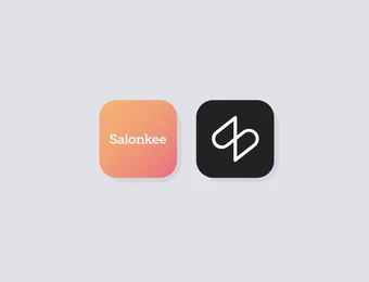 Zwei abgerundete App-Icons: links Salonkee in orange-pink Verlauf, rechts schwarzes Icon mit weißem Logo.
