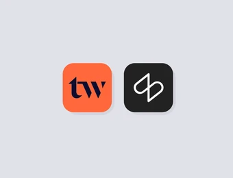 Zwei Icons: links orange mit dunkelblauem 'tw', rechts schwarzes Icon mit weißem abstrakten Linienlogo.