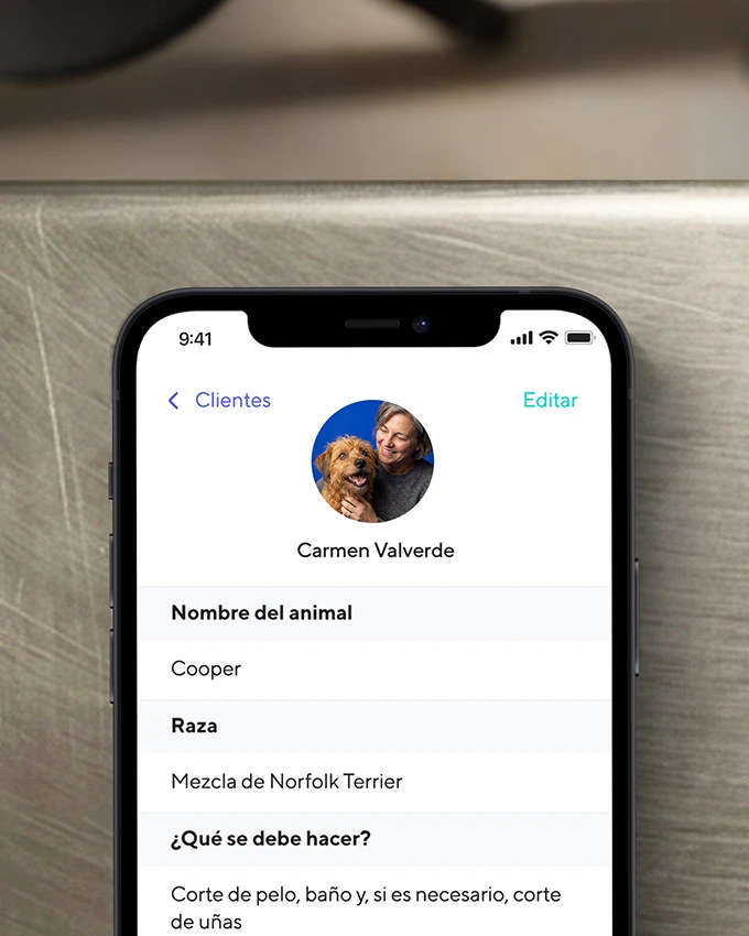 El perfil de un perro llamado Cooper en la app de Shore