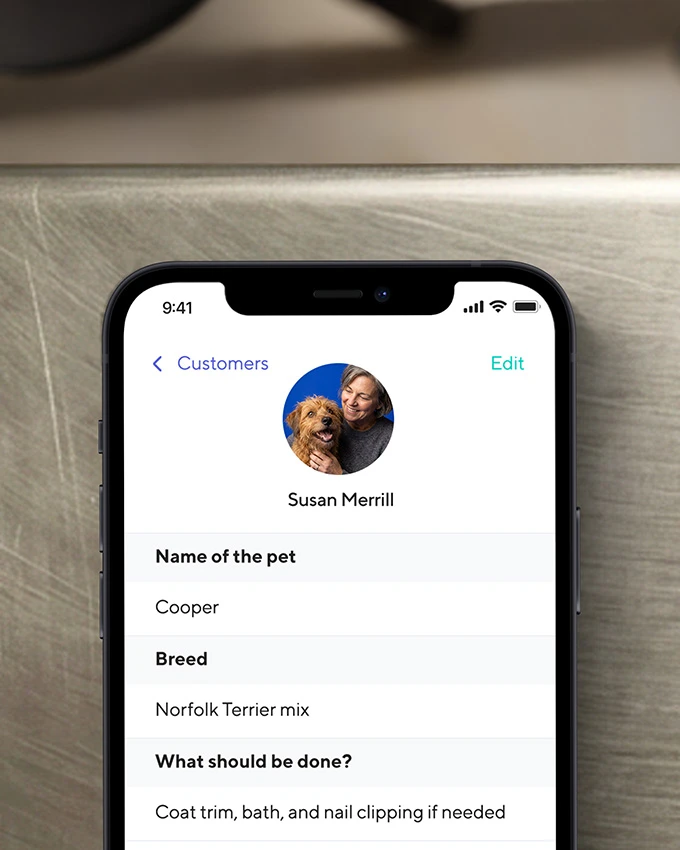 A dog profile for a dog named Cooper in the Shore app